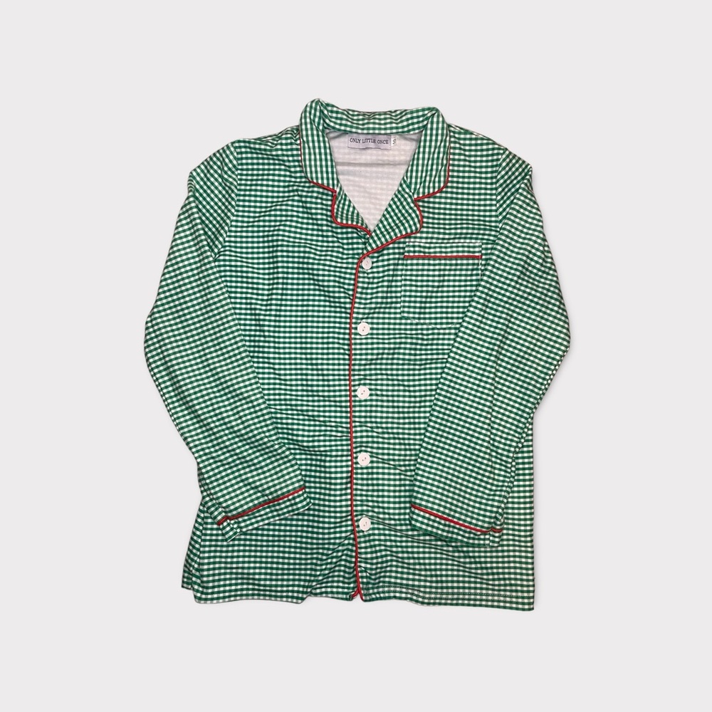 Only Little Once Green & White Gingham Plaid Pajama Top